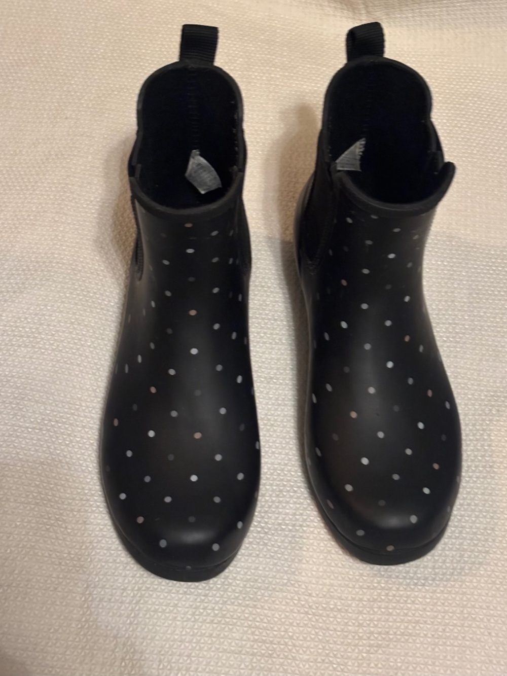 Chooka Women’s Rain Boots Black/White Polka Dots Sz 7